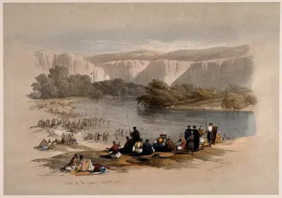 People bathing in the river Jordan