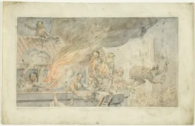 People Fleeing a Burning Building