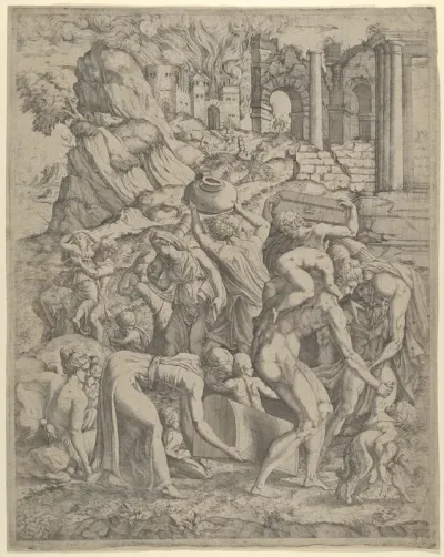 People Fleeing a Burning City
