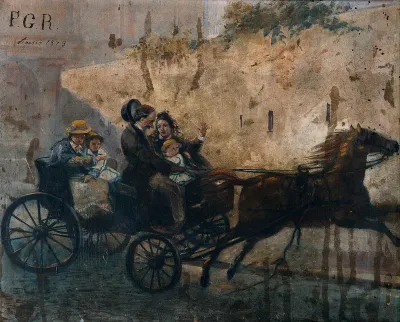 People in a carriage being carried away by a runaway horse, August 1873