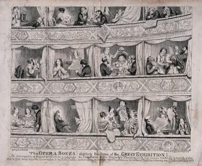 People living in opera boxes and using them as hotels during the Great Exhibition in London