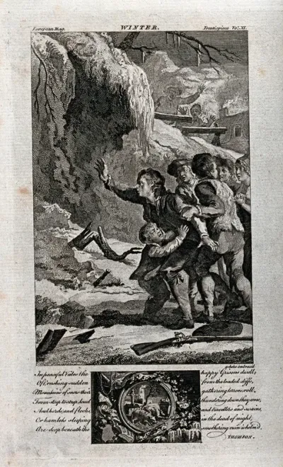 People living with the threat of avalanches; representing Winter