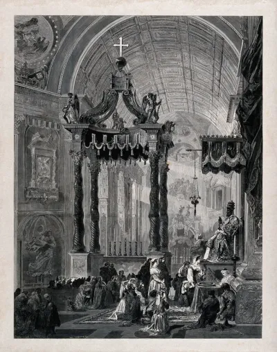People praying before the bronze statue of Saint Peter in St