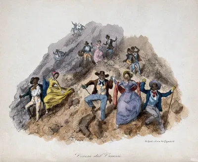 People promenading down the slopes of Mount Vesuvius