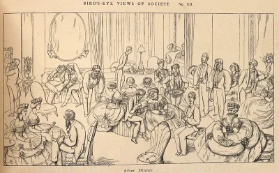 People relaxing in a drawing-room after dinner