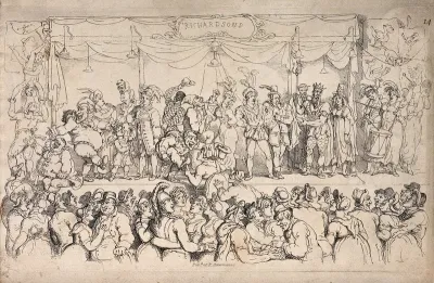 People watching Richardson's Travelling Theatre on stage
