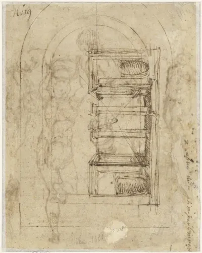 Peristyle met ingetekende convergerende perspectivische lijnen