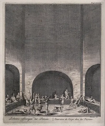 Persian men doing physical exercises