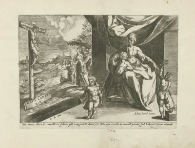 Personificatie van Caritas en Christus aan het kruis