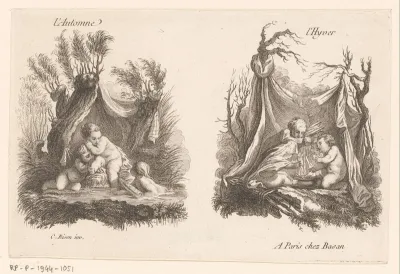 Personificatie van de herfst en de winter met amors