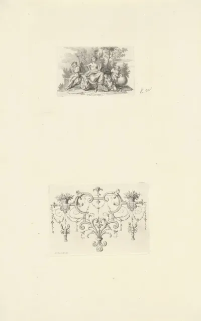Personificatie van de Poëzie en ornamenten