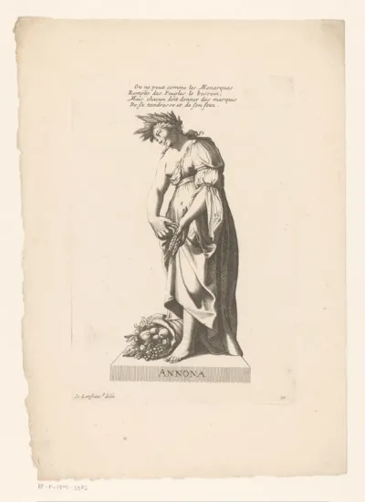 Personificatie van Schaarste (Carestia) als Ceres met koren en cornucopia