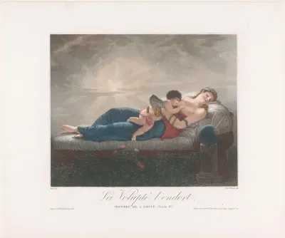 Personificatie van Wellust (Voluptas) en Amor, slapend in een bed