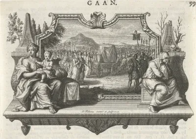 Personificaties van Leven en Dood flankeren een stoet met de Ark des Verbonds