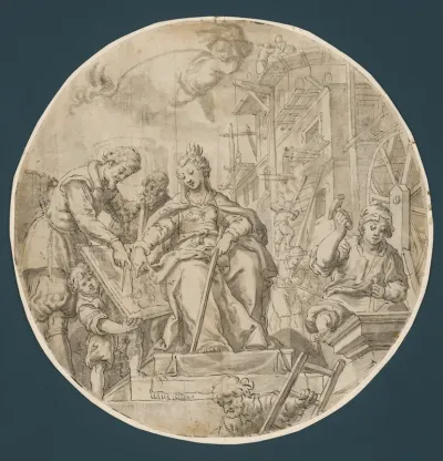Personification of Architecture Counseling the Architect - Design of Allegorical Ceiling Painting  Civitates Conduntur in the Golden Hall of Augsburg Town Hall