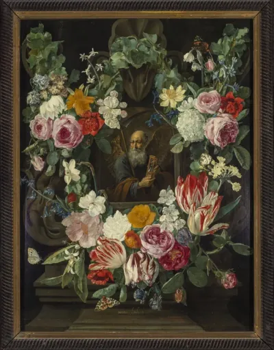 Personification of Time in a flower garland