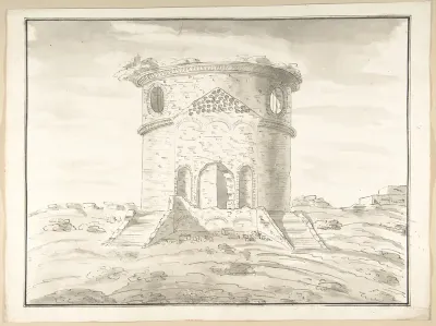 Perspective of a Rendering Round Temple in Ruins (probably Tempio della Speranza)