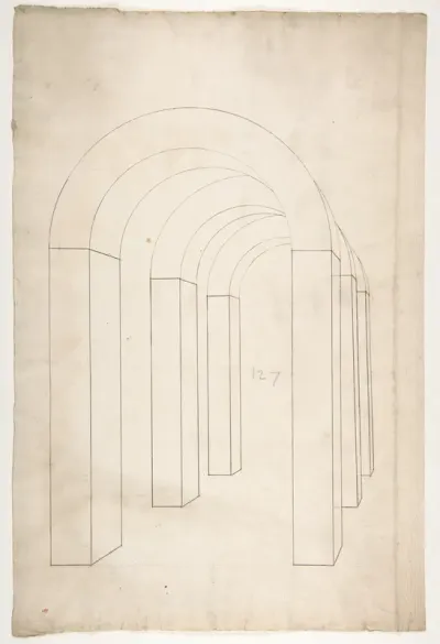 Perspective study of an Arched Colonnade