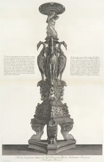Perspective view of the same candelabrum, from "Vasi, candelabri, cippi, sarcofagi, tripodi, lucerne, ed ornamenti antichi disegnati ed incisi dal Cav. Gio. Batt. Piranesi, Vol. II" (Vases, candelabra, grave stones, sarcophagi, tripods, lamps, and or