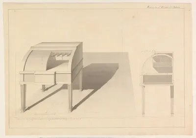 Perspectivische studie van een cilinderbureau