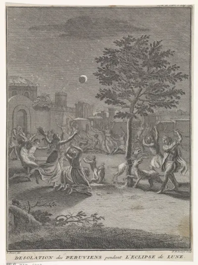 Peruanen in wanhoop gedurende een maansverduistering