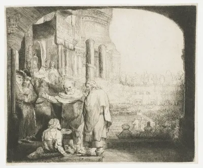 Peter and John heal a paralyzed man at the temple gate