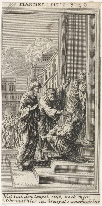 Peter and John heal a paralyzed man at the temple gate