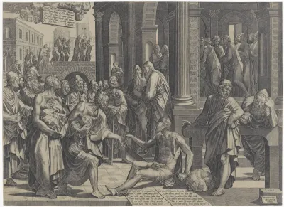 Peter and John heal a paralyzed man at the temple gate