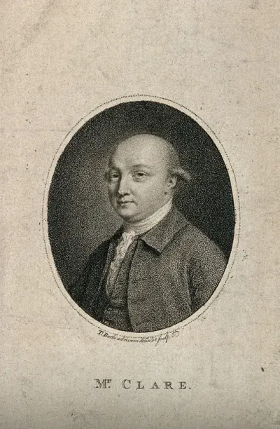 Peter Clare. Stipple engraving by T. Burke, 1781, after himself