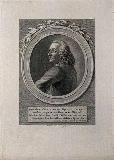 Petrus Camper. Line engraving by R. Vinkeles, 1778, after himself