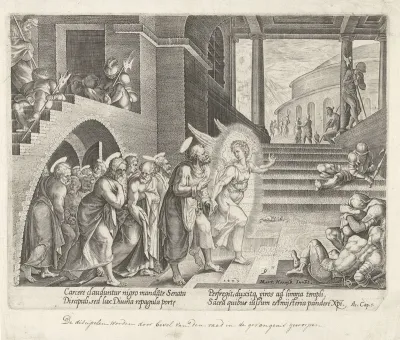 Petrus en de andere apostelen worden door een engel bevrijd uit de gevangenis