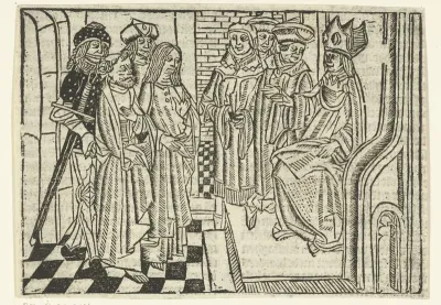 Petrus en Johannes de evangelist voor de hogepriester