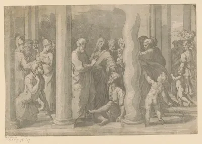 Petrus en Johannes genezen een verlamde man bij de tempelpoort
