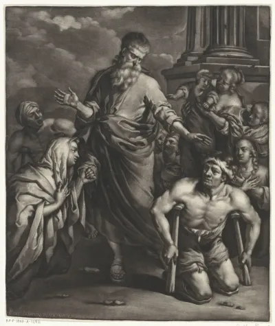 Petrus geneest een kreupele voor de tempel