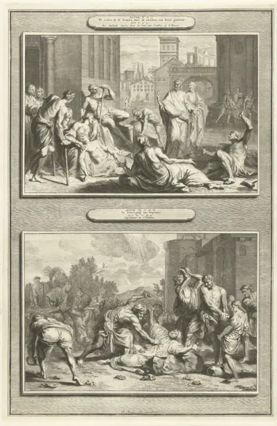 Petrus geneest zieken / de steniging van Stephanus