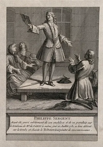 Philippe Sergent, standing on the tomb of F