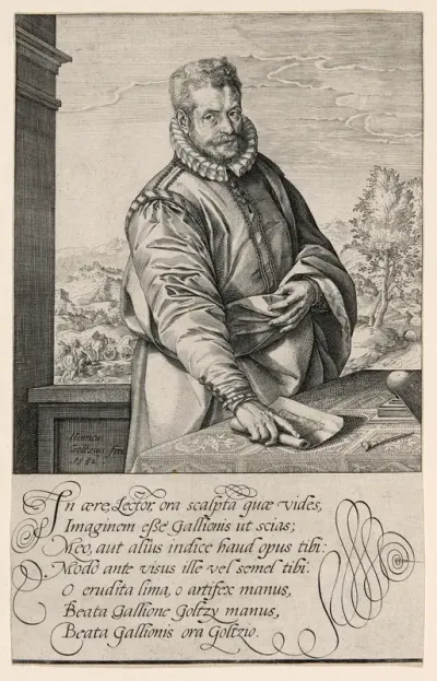 Philips Galle (1537-1612), Pupil of Coornhert from Haarlem, Engraver and Publisher in Antwerp from 1570; The Baptism of the Eunuch in Background Left
