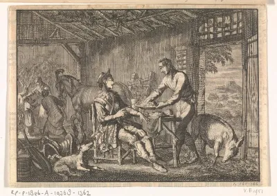 Philips II, koning van Spanje wordt opgenomen in de hut van een arme boer, ca. 1560