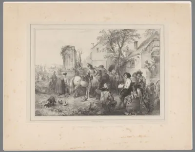 Philips Wouwerman tekent een paard na bij een waterbron