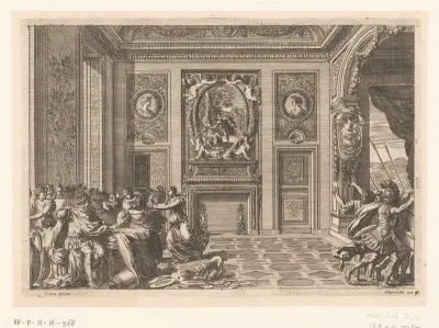 Philomela en Procne tonen aan koning Tereus het hoofd van zijn zoon