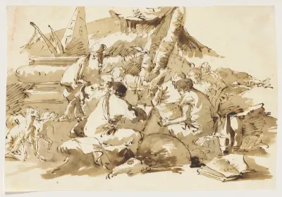 Philosophers Instructing Pupils by an Antique Sarcophagus