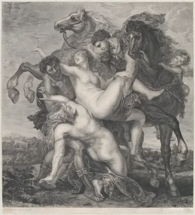 Phoebe and Hilaeria, the daughters of Leucippus, being abducted by Castor and Pollux