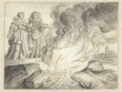 Phyllis en Anna bij een stapel brandend stro
