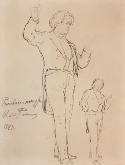 Pianist Anton Rubinstein, sketches for a portrait