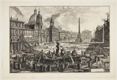 Piazza Navona, med Santa Agnese-kirken til venstre og Bernini's fontæne i det fjerne