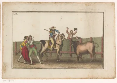 Picador richt zijn lans op een stier