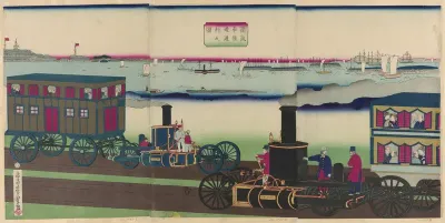 Picture of Steam Locomotives Traveling (Jokisha rikudo tsuko no zu)