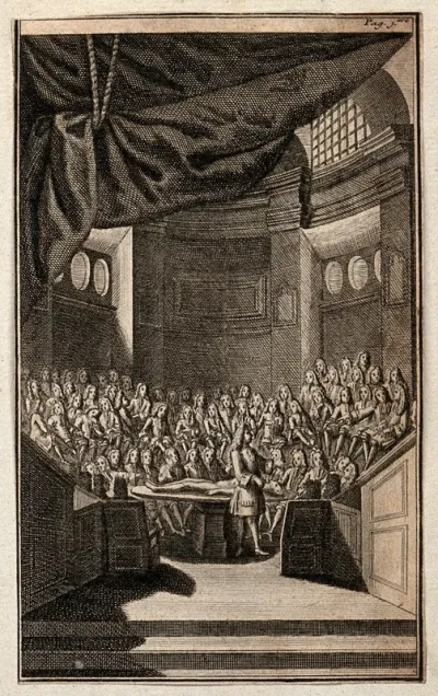 Pierre Dionis lecturing on surgery at the Saint-Côme lecture theatre in Paris