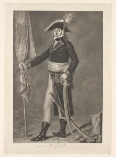 Pierre François Charles Augereau met vaandel na de slag bij Arcole