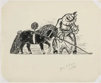 Pierrot dresseert pony met pluim (schets)